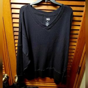 SO Oversized Bat Wing Wafflw Knit Black Top XL